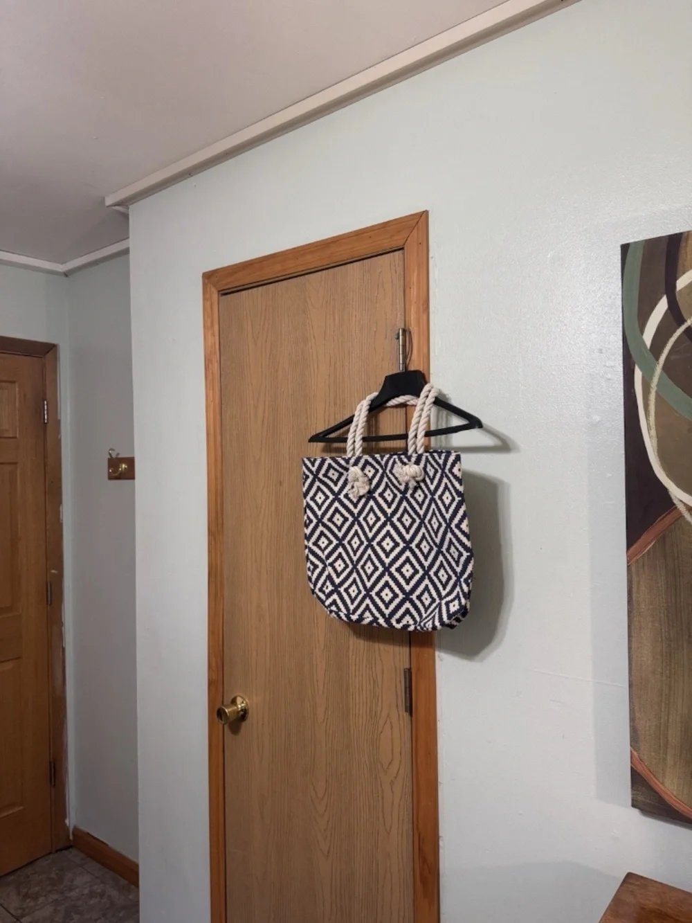 Summer & Rose Blue & White w/Geometric Print Beach Tote Bag w/Rope Handle
